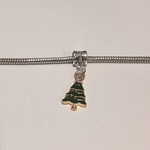 Silver Gold Green Christmas Tree Enamel Dangle Charm for Pandora Style Bracelet